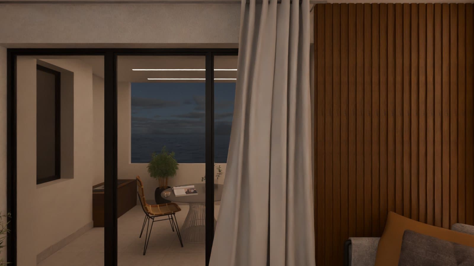 The same living room in the evening